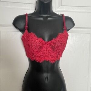 Victorias Secret Dream Angels Push Up Bra Women 32D‎ Red Lace No Padding Sheer